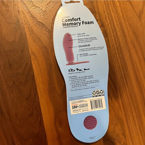 Comfort Memory Foam Purple Cushion Insole Inserts One Pair Women's Size 9-11 - Picture 2 of 5